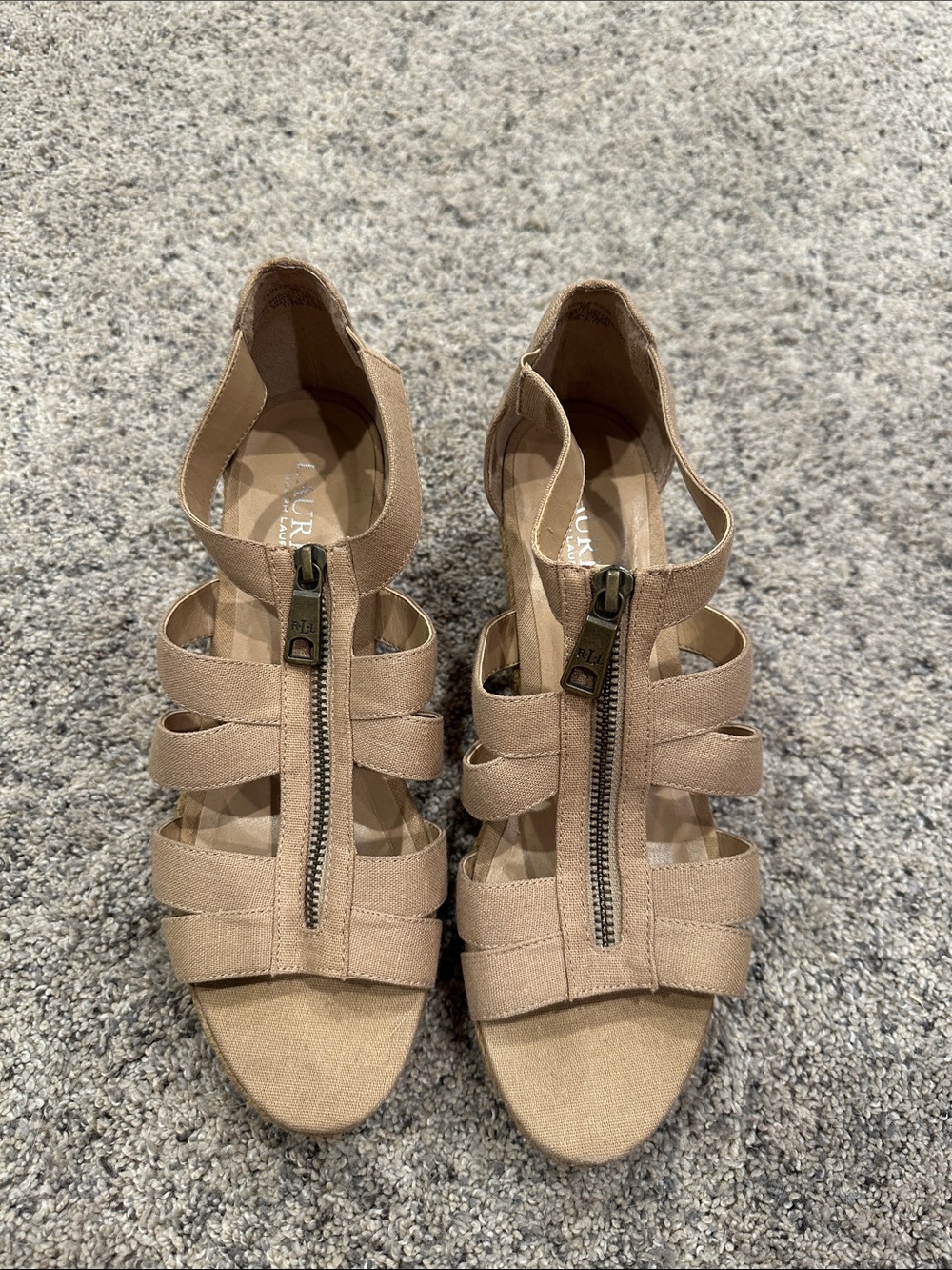 Lauren Ralph Lauren Tan Strappy Front-Zip Heels